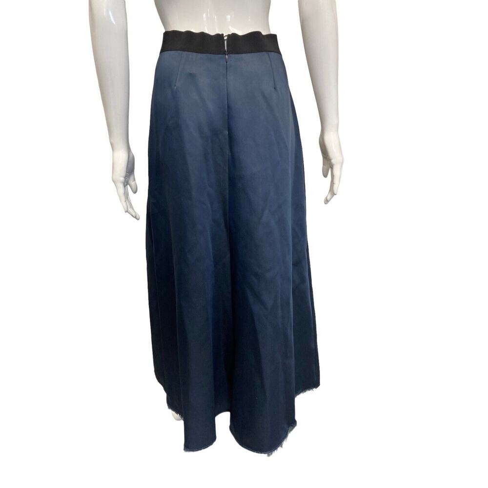 DOROTHEE SCHUMACHER Green Blue Satin Frayed Hem Midi Skirt Size XL - Picture 3 of 5